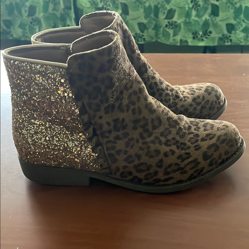 Leopard Print Ankle Boots with Glitter Detail